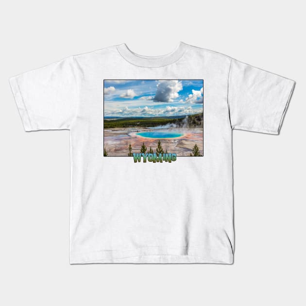 Wyoming State Outline (Yellowstone National Park) Kids T-Shirt by gorff